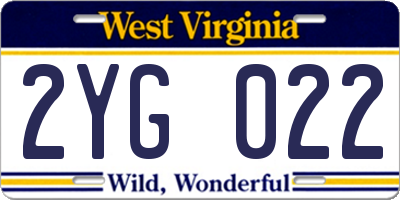 WV license plate 2YG022
