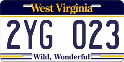 WV license plate 2YG023