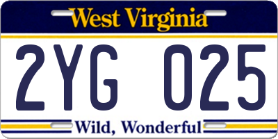 WV license plate 2YG025