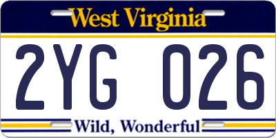WV license plate 2YG026