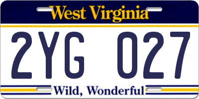 WV license plate 2YG027
