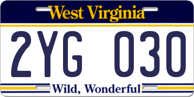 WV license plate 2YG030