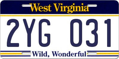 WV license plate 2YG031