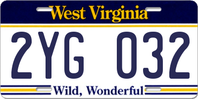 WV license plate 2YG032