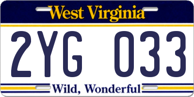 WV license plate 2YG033