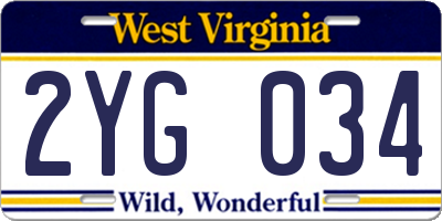 WV license plate 2YG034
