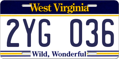 WV license plate 2YG036