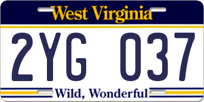 WV license plate 2YG037