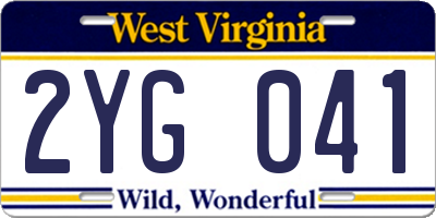 WV license plate 2YG041
