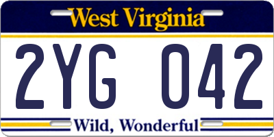 WV license plate 2YG042