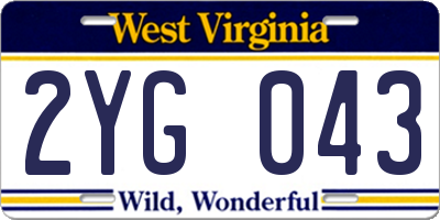 WV license plate 2YG043