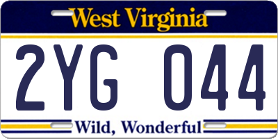 WV license plate 2YG044