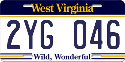 WV license plate 2YG046