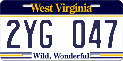 WV license plate 2YG047