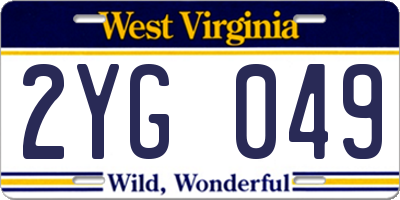 WV license plate 2YG049