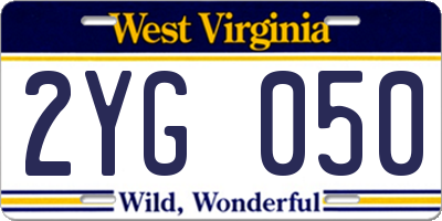 WV license plate 2YG050