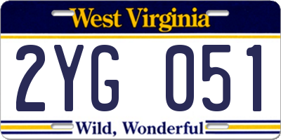 WV license plate 2YG051