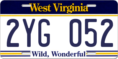 WV license plate 2YG052