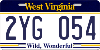 WV license plate 2YG054