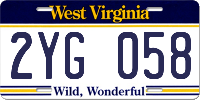 WV license plate 2YG058