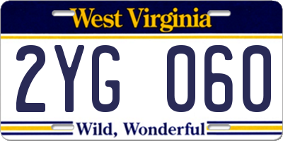 WV license plate 2YG060