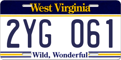 WV license plate 2YG061