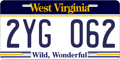 WV license plate 2YG062