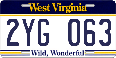 WV license plate 2YG063