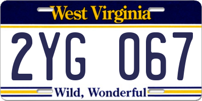 WV license plate 2YG067