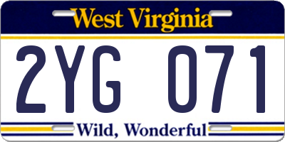 WV license plate 2YG071
