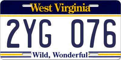 WV license plate 2YG076