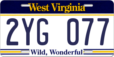 WV license plate 2YG077