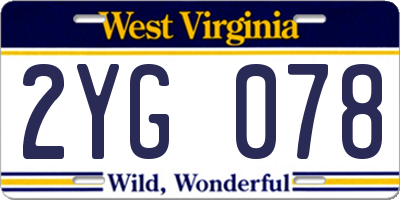 WV license plate 2YG078