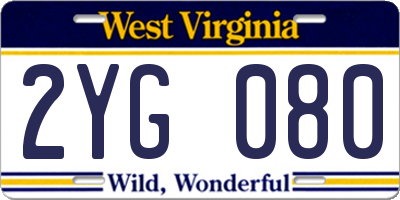 WV license plate 2YG080