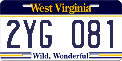 WV license plate 2YG081