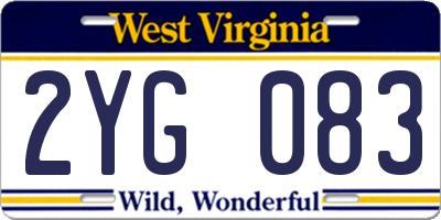 WV license plate 2YG083