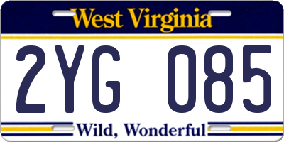 WV license plate 2YG085