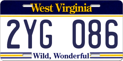 WV license plate 2YG086
