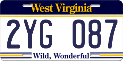 WV license plate 2YG087