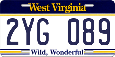 WV license plate 2YG089