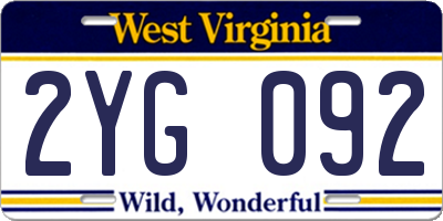 WV license plate 2YG092