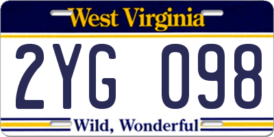 WV license plate 2YG098