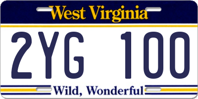 WV license plate 2YG100