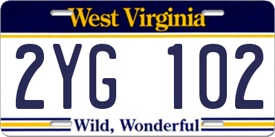 WV license plate 2YG102
