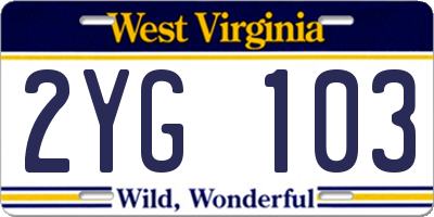 WV license plate 2YG103