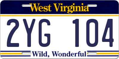 WV license plate 2YG104