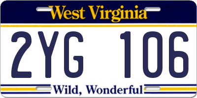 WV license plate 2YG106