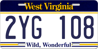 WV license plate 2YG108