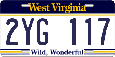 WV license plate 2YG117