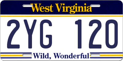 WV license plate 2YG120
